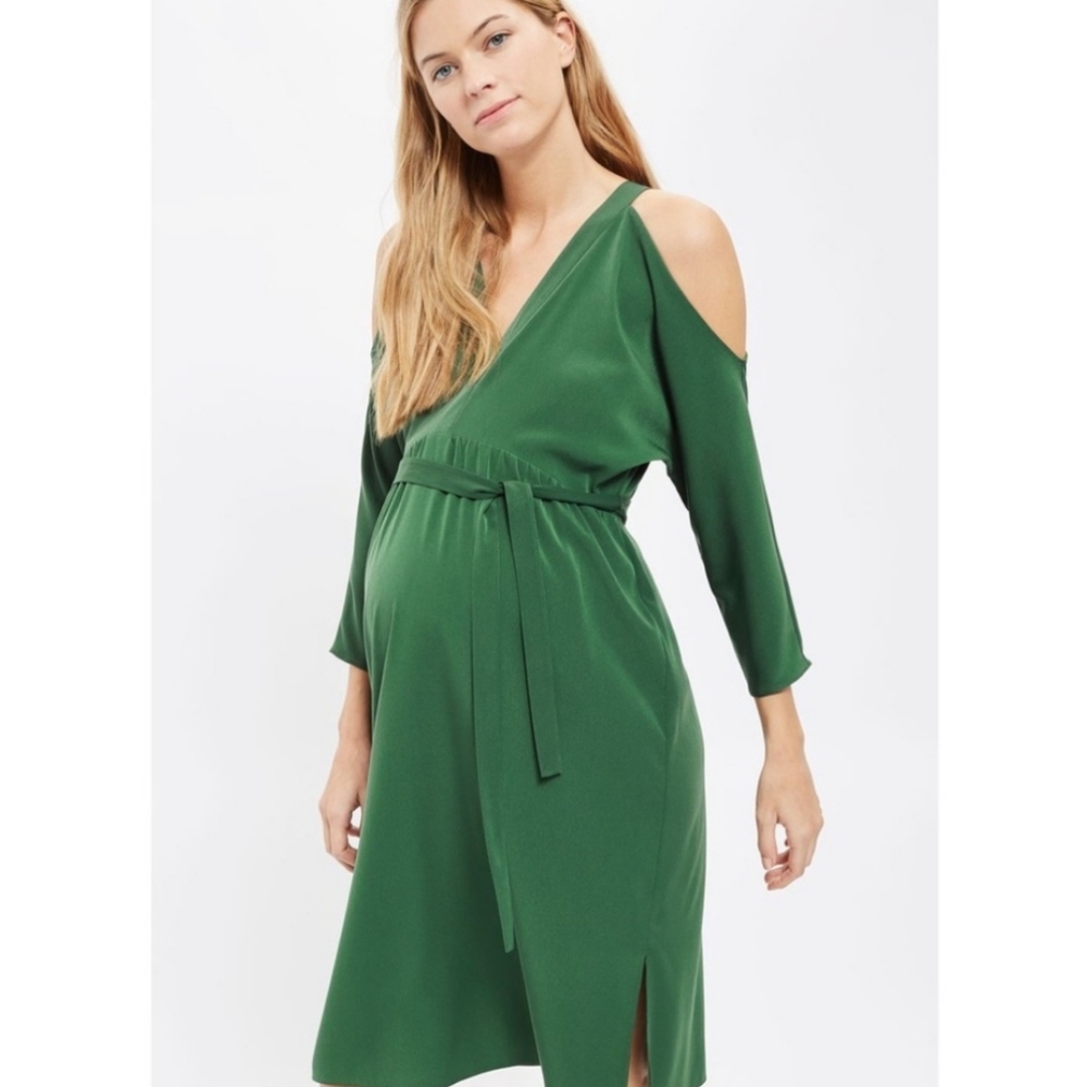 Topshop Maternity Cutout Cold Shoulder Dress Green